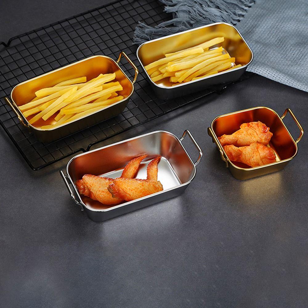 Stainless Steel Fried Food Trays Sqaure Rectangle French Fries Plate Snack Basket Fried Chicken