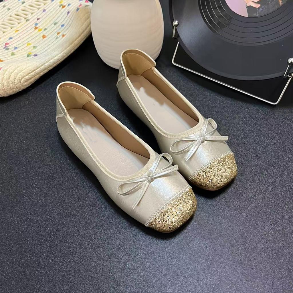French Temperament Bow Huge Good-looking Single Shoes 2025 Summer New Fashion Flat Ballet Soft-soled Casual Shoes