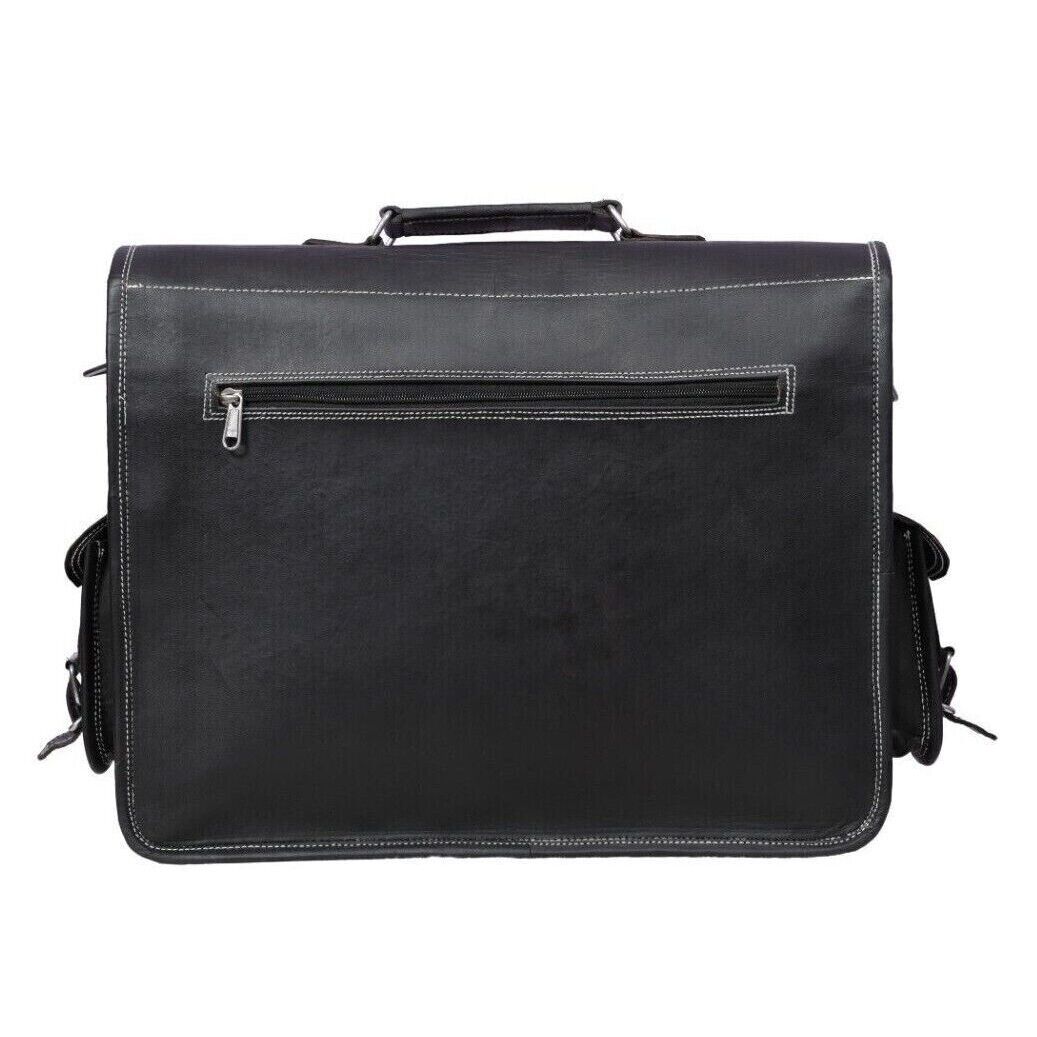 Мужская сумка через плечо для ноутбука Портфель из натуральной козьей кожи Винтаж Черный — фото 4