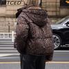 BITCED Short-Length Leopard Print Cotton Jacket for Women with Hood Minimalist Fashion Design, Oversized Fit, Unique Style Cotton Coat