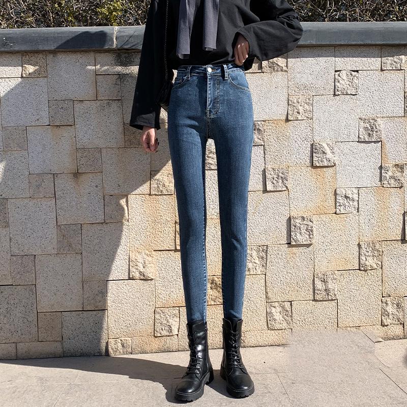 

Women s High Waist Slim Fit Elastic Jeans - Autumn/Winter 2021 Collection 28 серый/синий
