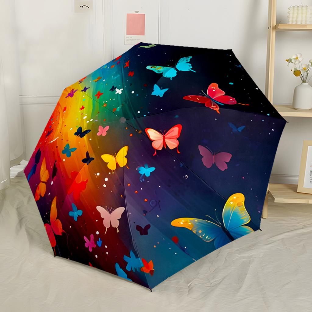 Colorful Butterfly Stained Glass Portable Automatic Umbrella with 8-Rib Lightweight All-Season Travel Fashion Lovers Perfect Gift for Women/Men