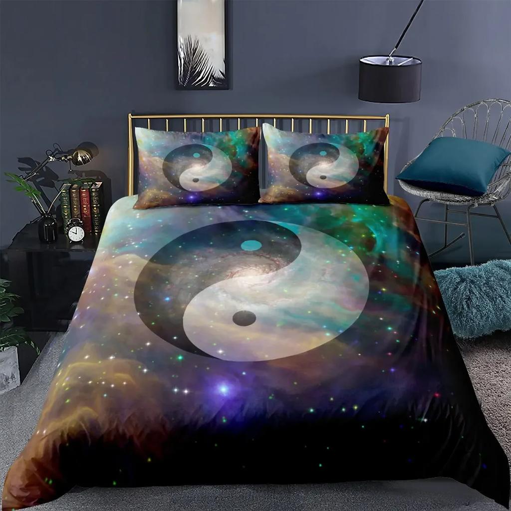 Yin Yang King Queen Duvet Cover Mandala Bohemian Bedding Set Retro Lotus Tai Chi Bagua Comforter Cover Chinoiserie Quilt Cover