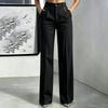 Women's Striped Loose Fit Straight Leg Dress Pants with Pockets and Button Closure for Casual and Wear