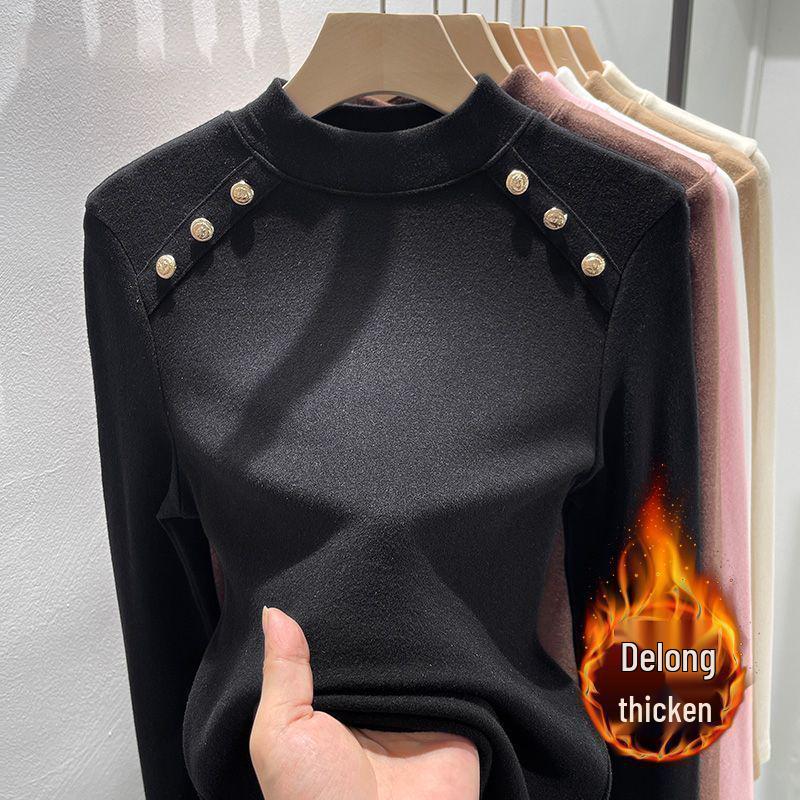 Women's Plush High-Neck Base Layer Top - Thickened, Warm, Stylish Innerwear for Autumn/Winter