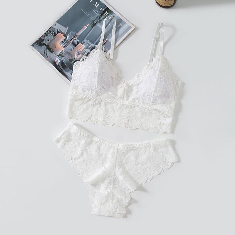 Women's Push-Up Lace Bra Set: Sexy Strappy Camisole with Wireless Design for Small Bust