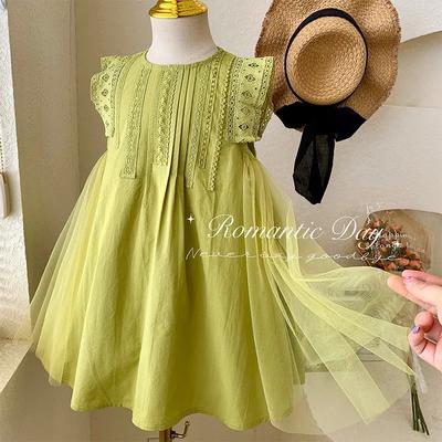 Mädchen Sommer Einfarbig Schönes Design Saree Mittlere Kinder Bequem Rundhalsausschnitt A-Linien-Rock