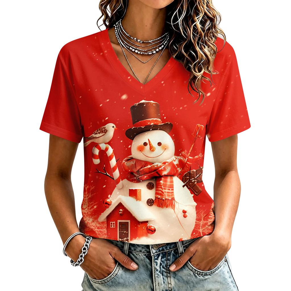 Women's Casual Short Sleeve Christmas Print T-Shirt