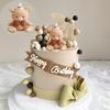 Cute Blue Bear Cake Topper Baby Doll Happy Cake Decorations Boy Girl Gender Reveal Baby Shower First Birthday Party DIY Supplies