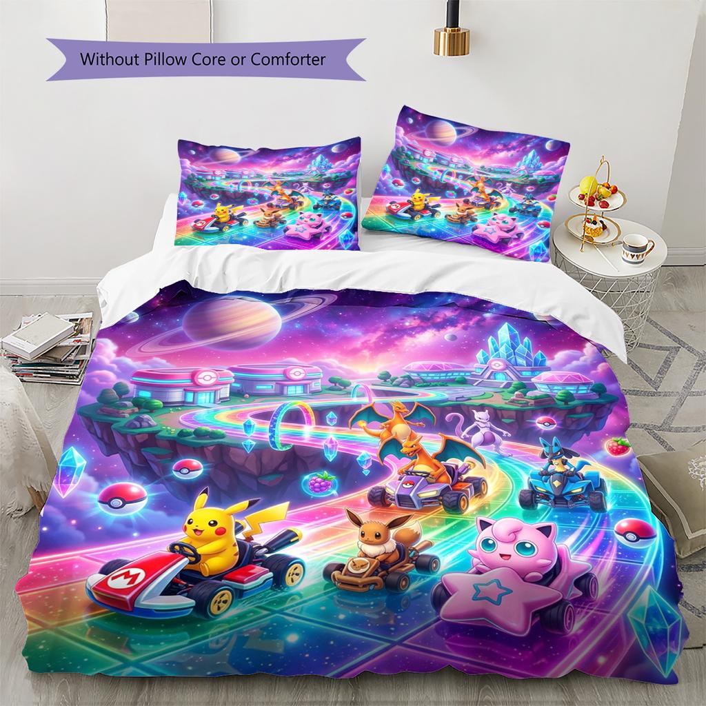 Pokemon Pikachu Pattern Bedding Quilt Set Quilt Cover Pillowcase Home Decoration Birthday Gift (1 * duvet cover + 2 * pillowcase, without core)