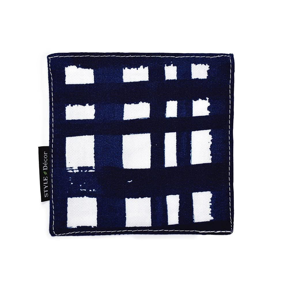 STYLE Decor Reversible Coasters, Stylish Fabric, Washable, Set of 4, Nordic Navy Leaf Design, W3002220