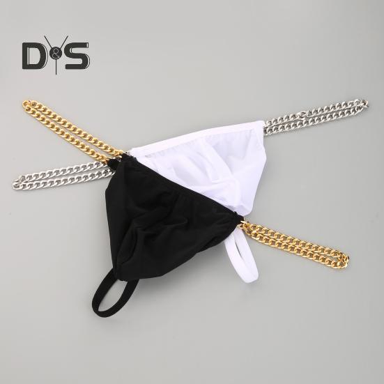 Men Thong Ice Silk Underwear Sexy G-Strings Metal Chains Hollow Out Comfortable Briefs Slim Fit High Elasticity Panties