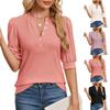 New European and American Women's Clothing V-neck Five-point Short-sleeved Button-down Solid Color Shirt