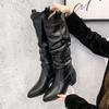 New Style Women's Winter Pointed Toe Women Knee High Boot Fashion Thick Heels Stripper Mordern Long Boots Shoes Zapatos De Mujer