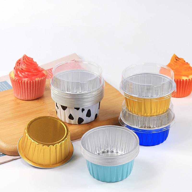10 Pcs 50Ml Temperature Resistance Reusable Aluminum Foil Baking Cups With Lid Small Pudding Tart Tins Pastry Baking Tools Set