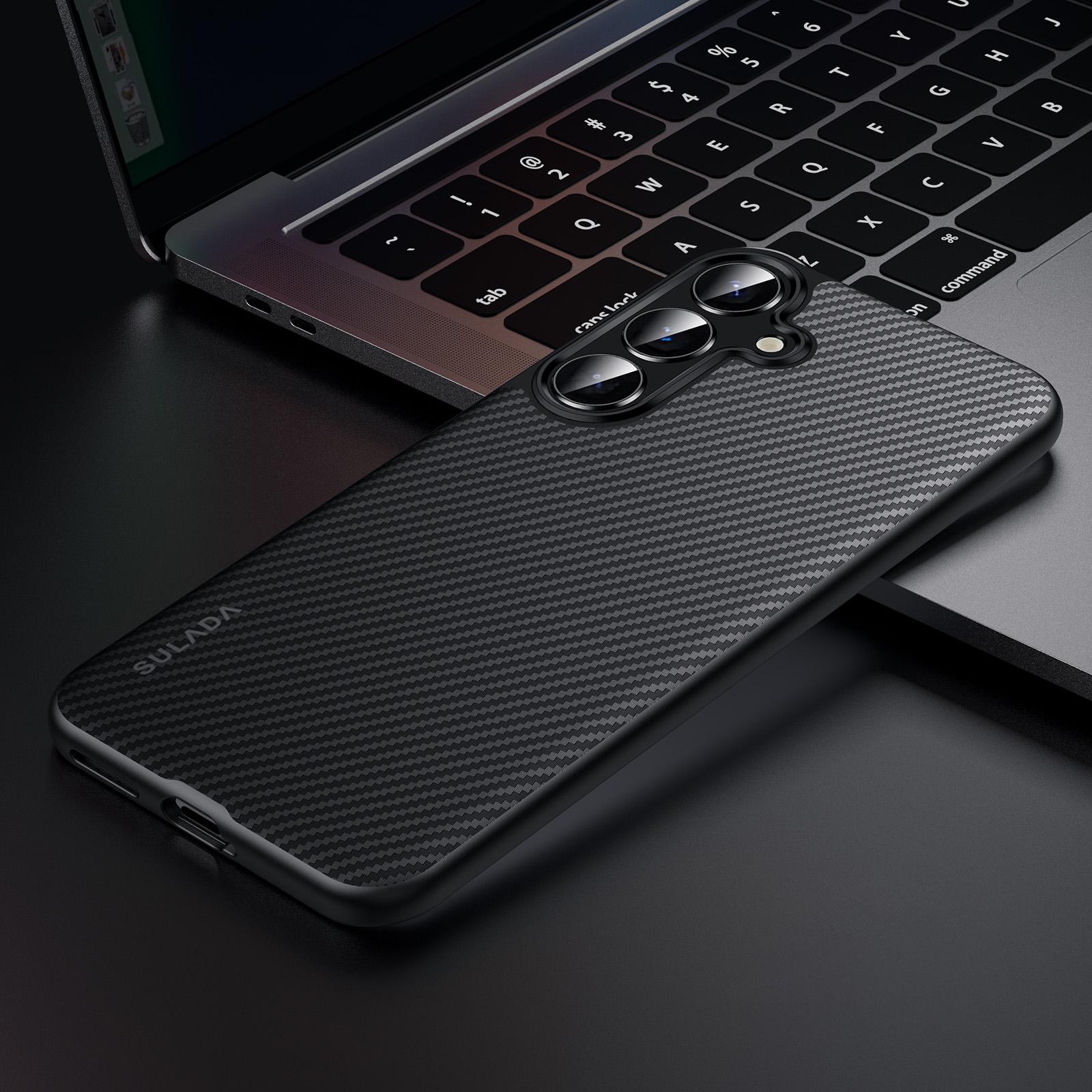 SULADA Чехол для Samsung Galaxy S25, совместимый с MagSafe, металлический ободок для линз, чехол для телефона из ПУ+ТПУ Black