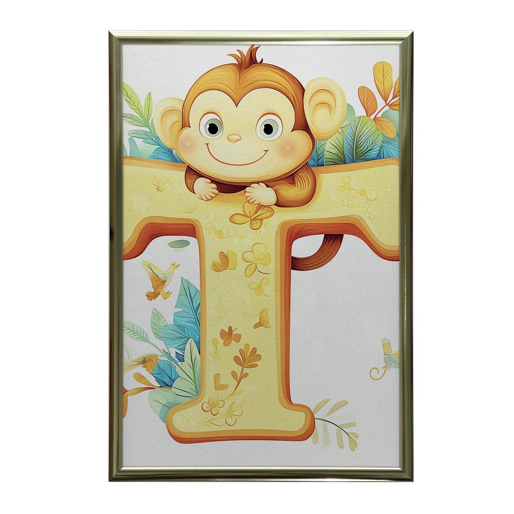 Plakat Wesoła Małpka Z Literą T Plakat Wesoła Małpka Z Literą T, 70X100 Cm, Bez Ramy, Papier Matowy 230 Gsm