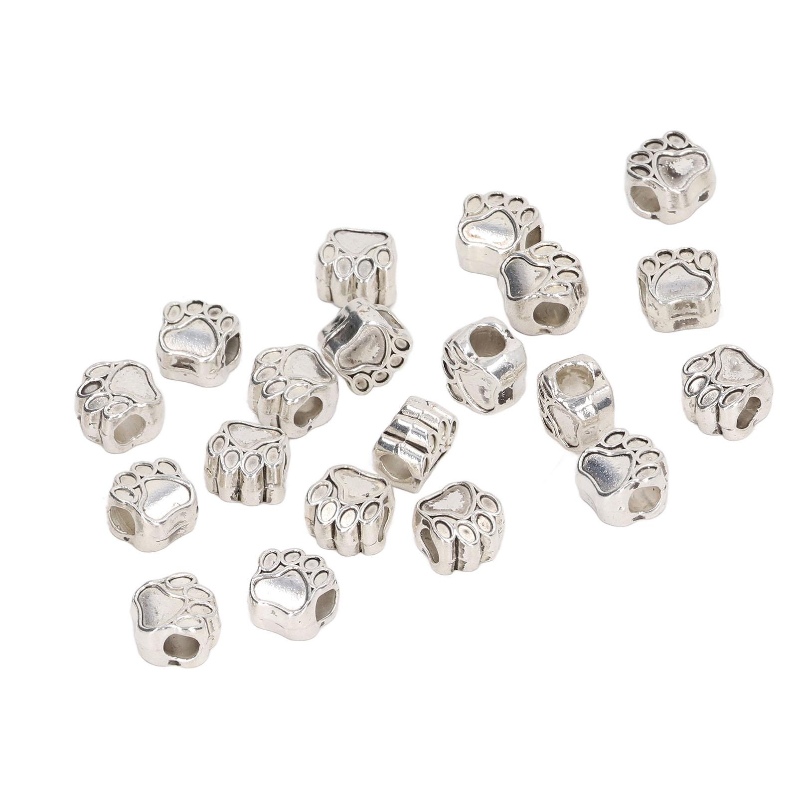 

20pcs Paw Print Spacer Beads Antique Silver European Style Zinc Alloy Cute Beads for Bracelets DIY Jewelry