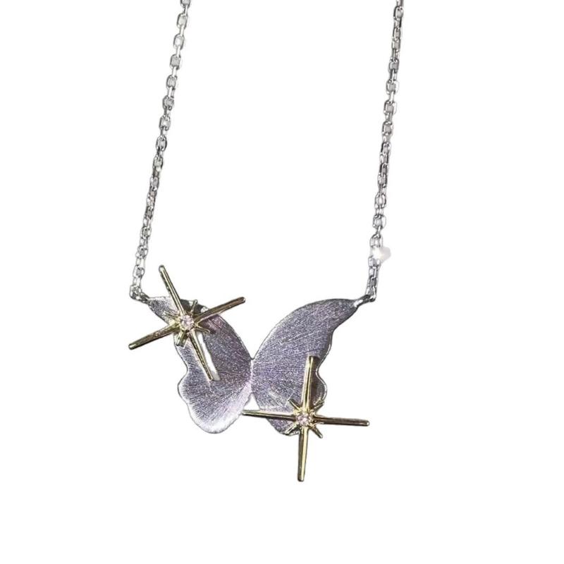 

Contemporary Butterfly Pendant Necklace Featuring Geometric Star Design And Subtle Brushed Texture Jewelry Accessory 1