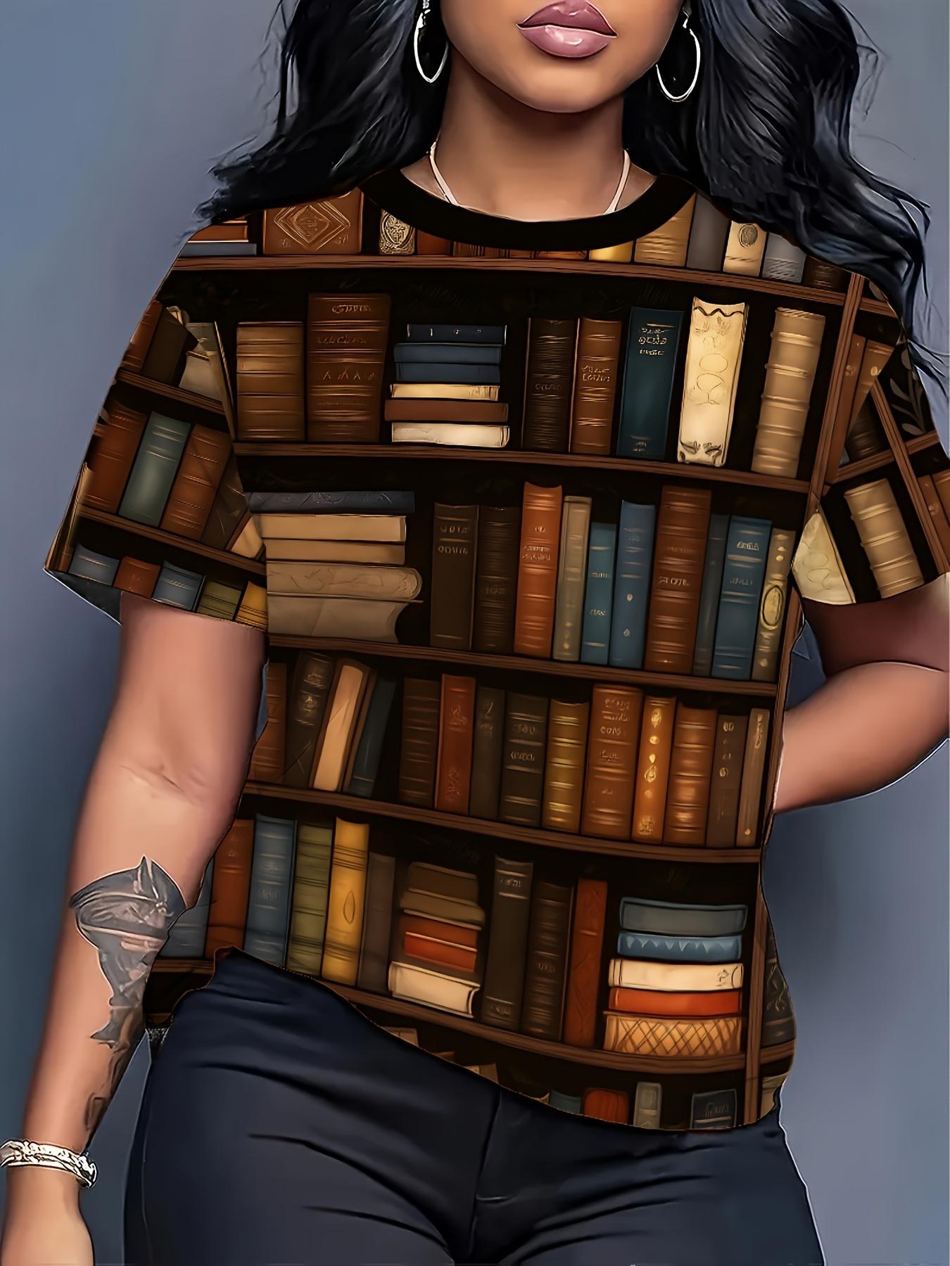 

Vintage-Style Book Pattern Personalized Print Women S T-Shirt. Dreamy. Fashionable. Artistic Outfit for Social Gatherings. Shopping. Travel. And Parti L дубильна кора