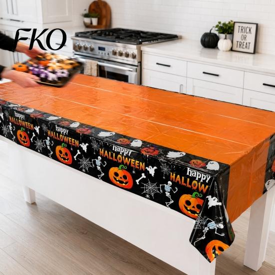 Spooky Tablecloth Happy Halloween Disposable Tablecloth, Pumpkin Ghost Skeleton Waterproof Table Cover for Kitchen Dining Room, Party Supplies