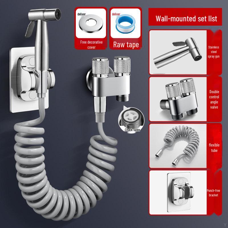 Toilet Spray Gun Set: Dual-Outlet Valve, Booster Water Gun, Feminine Wash
