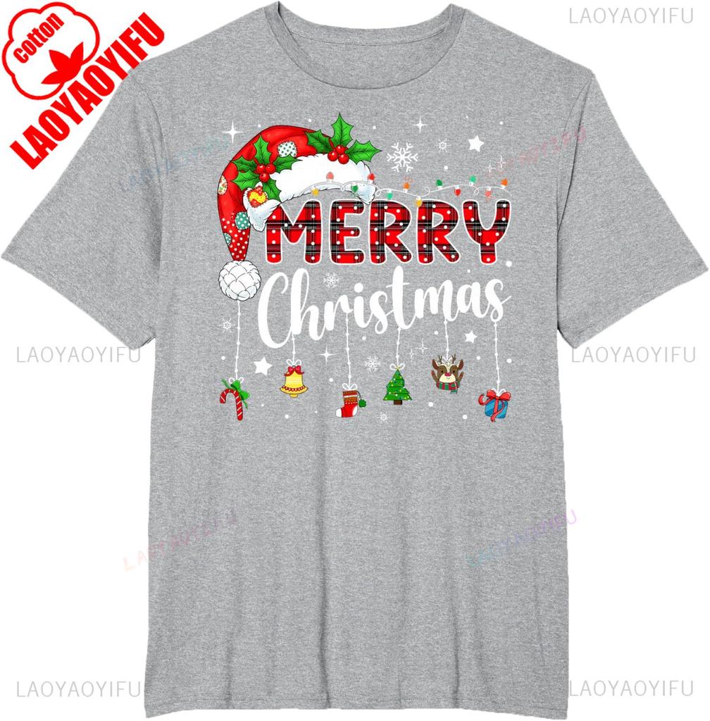 Merry Christmas Red Santa Hat Reindeer Xmas Matching Family Tshirt Crewneck For Unisex High Quality Cotton Tops Tee Shirt Shor