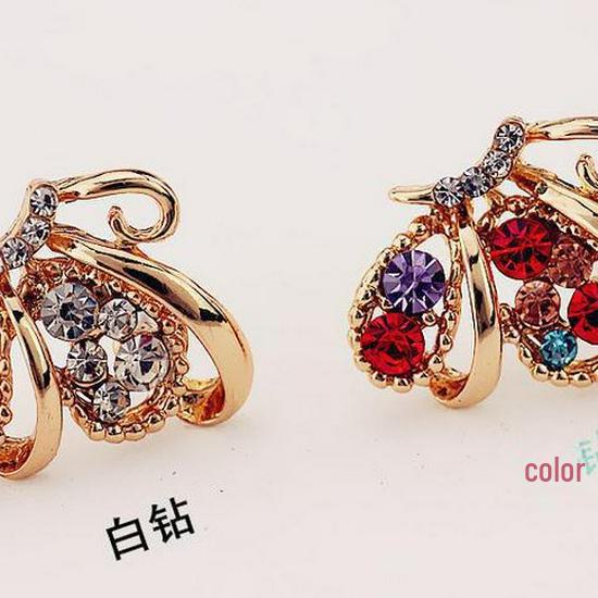 Korean Style Butterfly and Flower Alloy Earrings with Diamonds