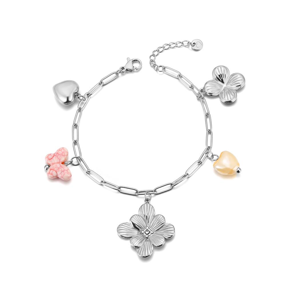 JeeMango Stainless Steel Shell Coral Starfish Pendant Bracelet for Women Personality 18K Gold Plated Ocean Style Jewelry B25134
