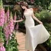 Französisches reines Verlangen Berühmtheit sexy Trägerkleid Strandurlaub Taille dünn Netzkleid Sommer