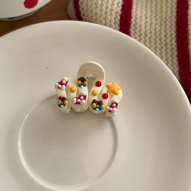 Painted Wavy Trumpet Hair Clips Bangs ClipsNew Year Fun Christmas StockingsHair Clips Hair Accessories
