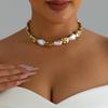Vintage Gold Tone Irregular CCB Bead Choker Baroque Imitation Pearl Chunky Mixed Beaded Short Necklace for Women Party Jewelry