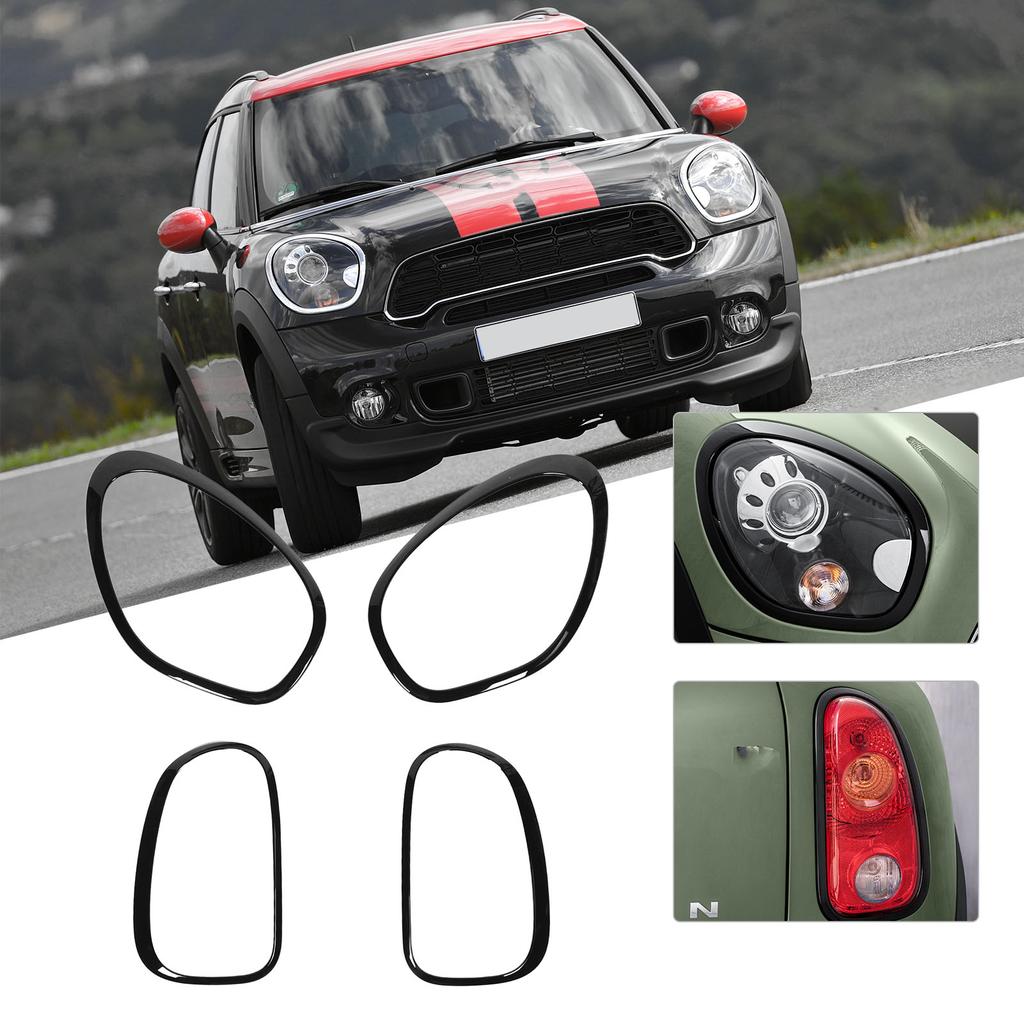 Front Rear Headlight Guard Trim Headlight and Taillight Bezel Trim 51139801573 for Countryman R60 2010 to 2016 Gloss Black