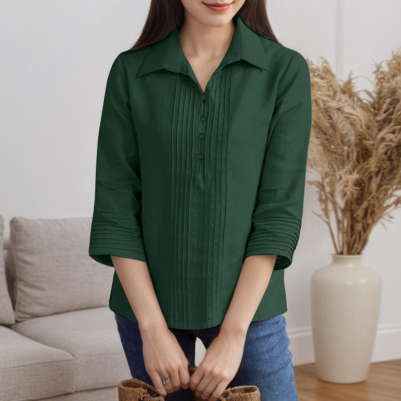 

ZANZEA Женская повседневная однотонная блузка с отложным воротником и рукавами 3/4 2XL