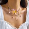 Holiday Style Sweet Spice Girl Strawberry Butterfly Necklace Female, Niche Temperament Imitation Pearl Tassel Necklace