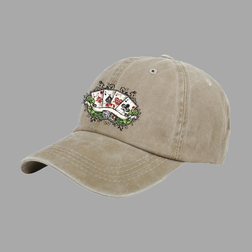 Baseball Caps Men Women Vintage Washed 100% Cotton Dad Hat Funny Poker Pattern Print DIY Team Logo Snapback Cap Hip Hop Hat