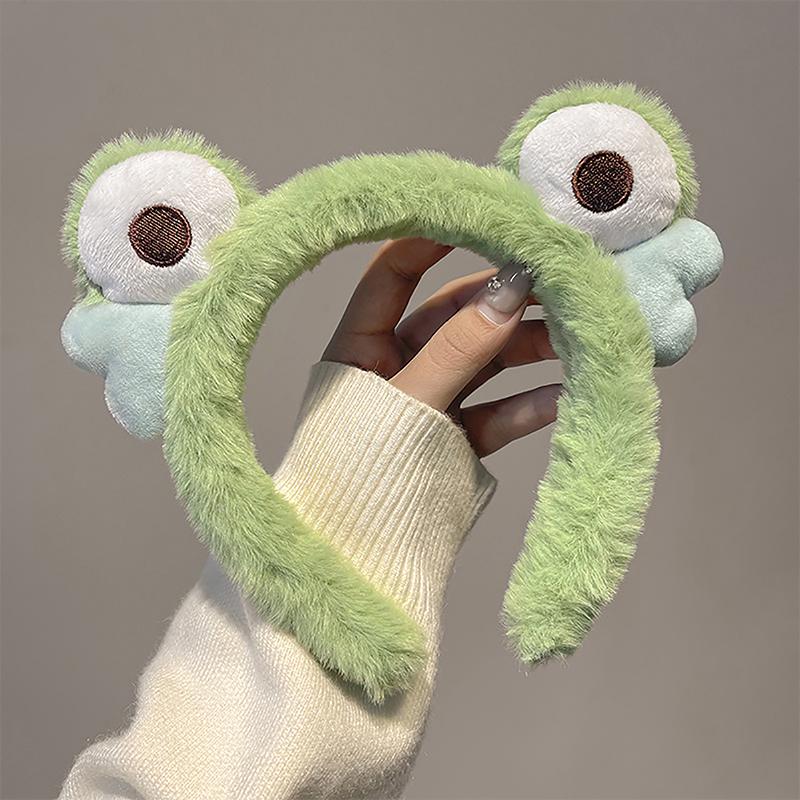 1Pc Funny Frog Cartoon Cute Headband Crown New Plush Big Eyes Headband Women'S Face Wash Headband Children'S Hair Accessories