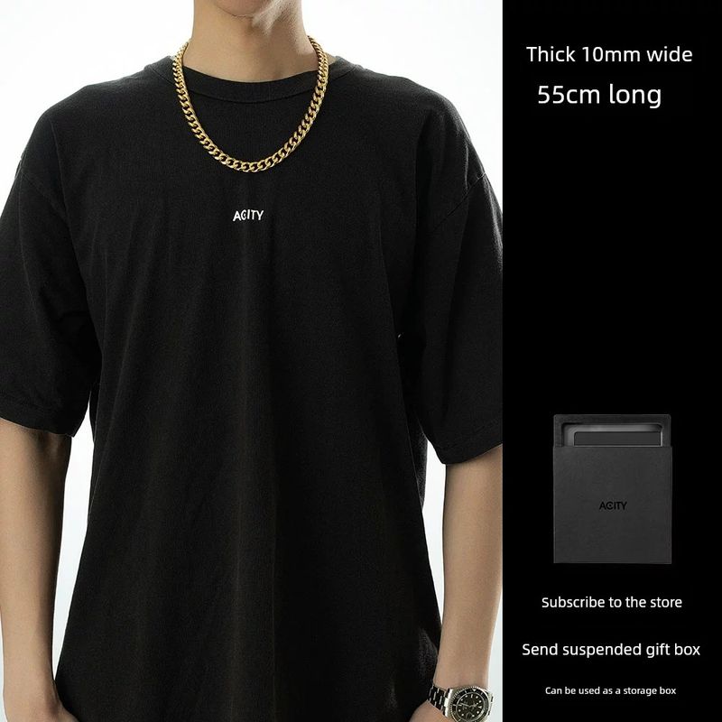 

Acity Xicheng Hip Hop Gold Cuban Link Chain Necklace Men s Fashion Clavicle Chain Women s 18K Trendy Titanium Steel Necklace Choker 10mm Wide 55cm Long