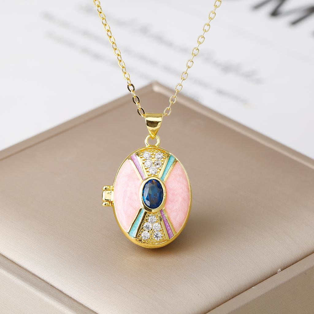 New Design Openable Oval Enamel Art Zircon Pendant Necklace Photo Box Fashion for Women Girls Party Jewelry Friendship Gift
