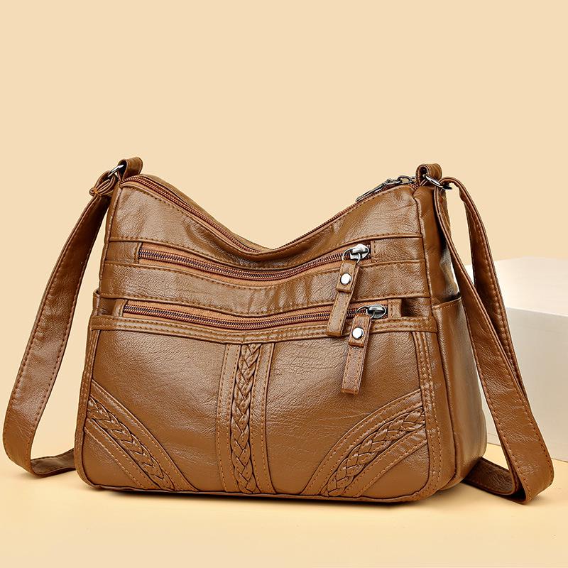 Korean Style Multi-Layer Soft Leather Crossbody Bag for Women - 2025 Large Capacity, Versatile Single Shoulder Bag for Moms