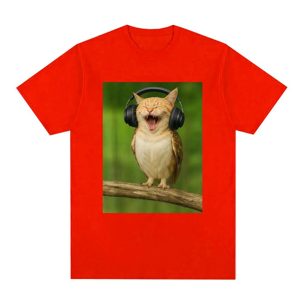 Lustige Meowl Meme T-Shirts Katze Eule Headset Herren Damen Kleidung Mode Harajuku Kurzarm Baumwolle Sommer Übergroß