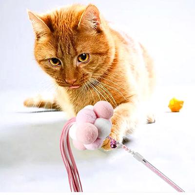 Feather Plush Ball Tassel Cat Wand Toy Interactive Cat Teaser Stick for Kittens and Adult Cats Durable Pet Play Toy