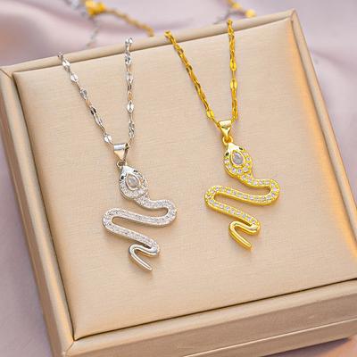 Zircon Snake Necklace Copper Pendant No Fading Jewelry