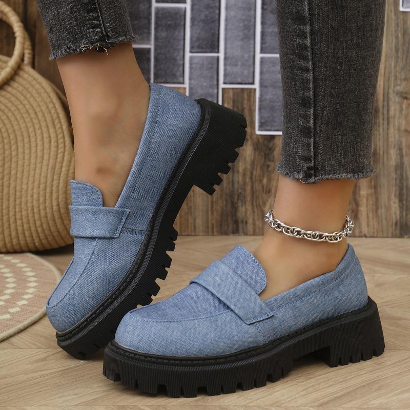 Retro Damen-Lederschuhe mit dicker Sohle, Ein-Pedal, neu, kleine Größe, runde Spitze, quadratischer Absatz, Einzelne Schuhe, Damenschuhe in großen Größen