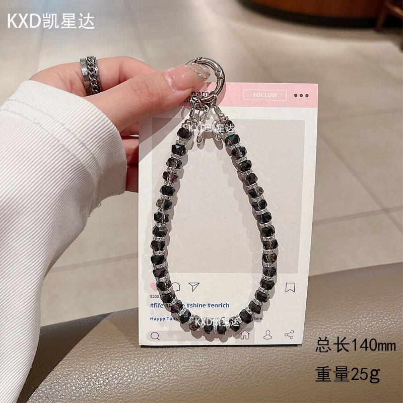 

Crystal Phone Chain Light Luxury Ins Internet Celebrity Rhinestone Phone Case Lanyard Key CDD Pendant Camera Bag Decoration for Women 【Transparent Black】Ba
