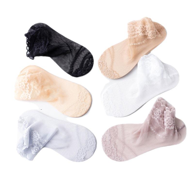 3-5 Pairs Women's Japanese & Korean Style Low-Cut Lace Socks - Breathable Thin Cotton Boat Socks