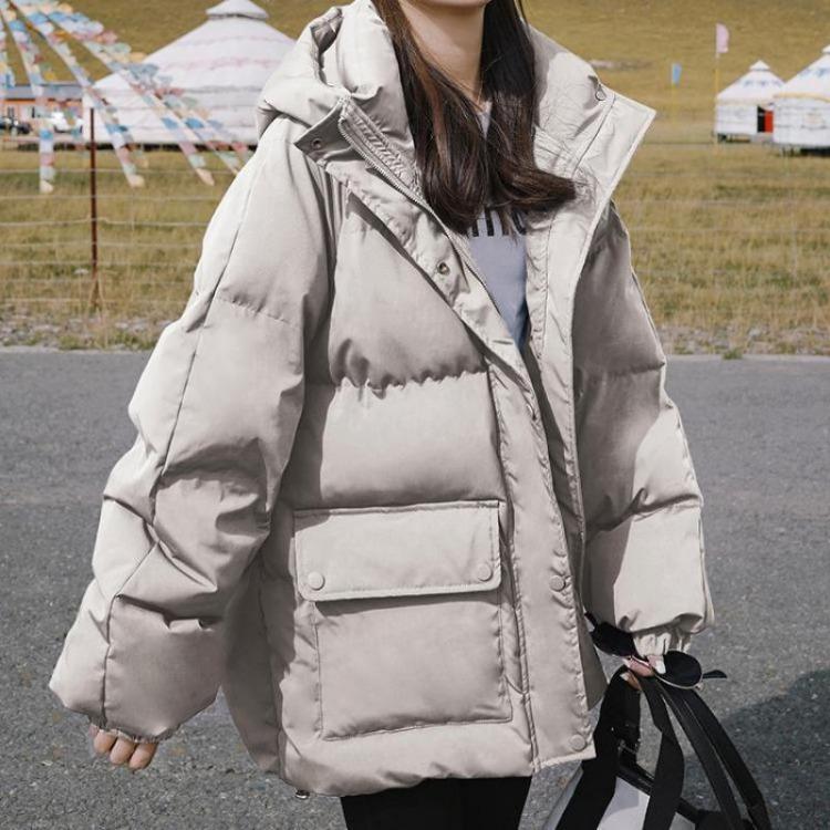 Oversized Winter Down Coat Women Hooded Warm Thicken Streetwear Jackets Cotton Bread S бежевый