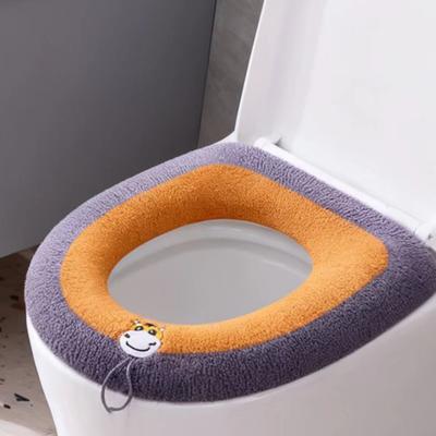 Coprisedile per WC con Manico Ricamato Tessuto a Maglia Morbido Caldo Riutilizzabile Lavabile Adattamento a Forma di O Fascia Elastica Antiscivolo Tappetino per Sedile WC