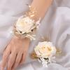 Luxurious Artificial Flower Bride Wrist Flower Chest Corsage With Golden Foliage Design Wedding Party Wrist Jewelry