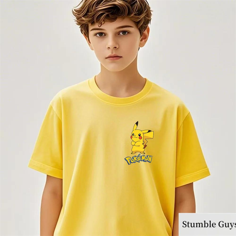 

2025 MINISO аніме покемон футболка дитячий мультфільм Пікачу Gengar друкована футболка повсякденний одяг для хлопчиків дівчаток подарунки на день народження модні підліткові топи 150